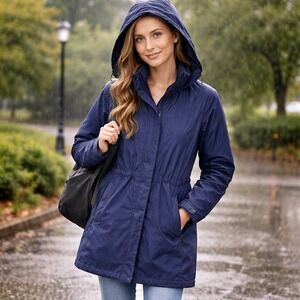 L.L. Bean Parka Jacket Womens XS Navy Blue Hooded Fleece Lined Winter Coat